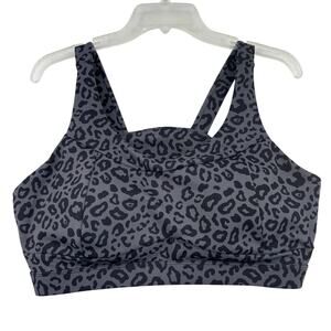 Running Girl Sports Bra Size 2XL Gray Black Leopard Print Support Back Cutout